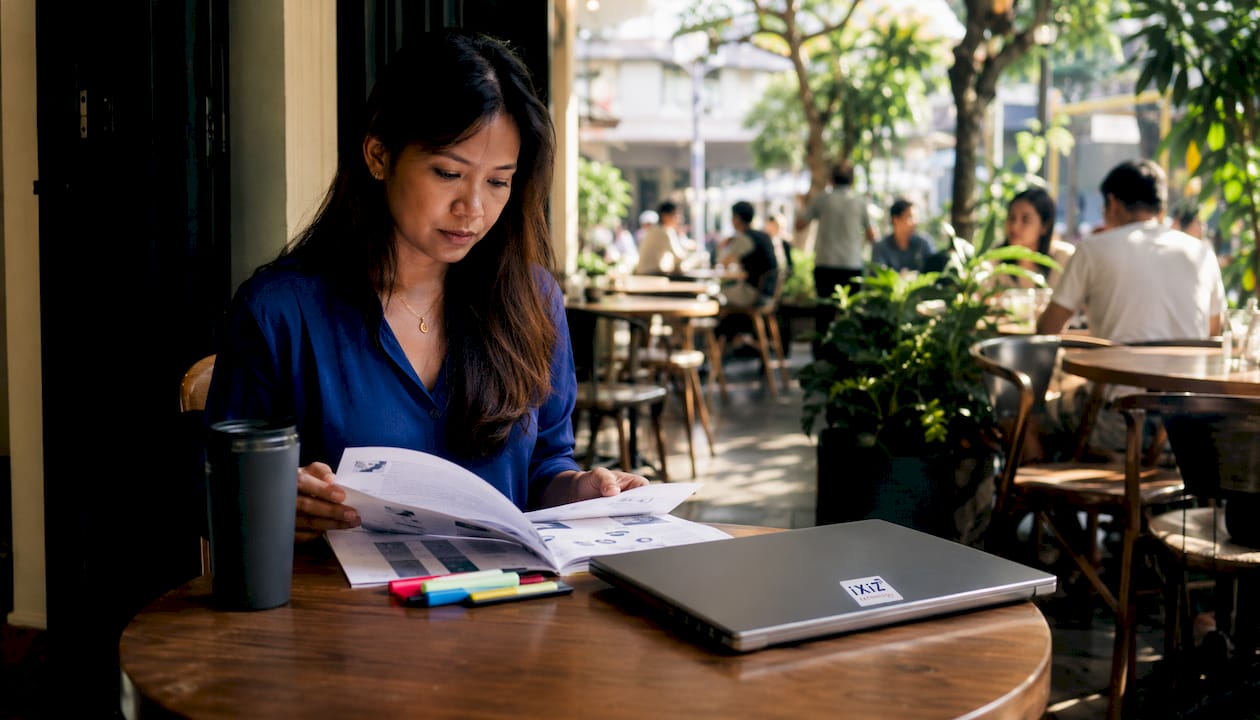 Employee reviewing phishing training materials at desk
